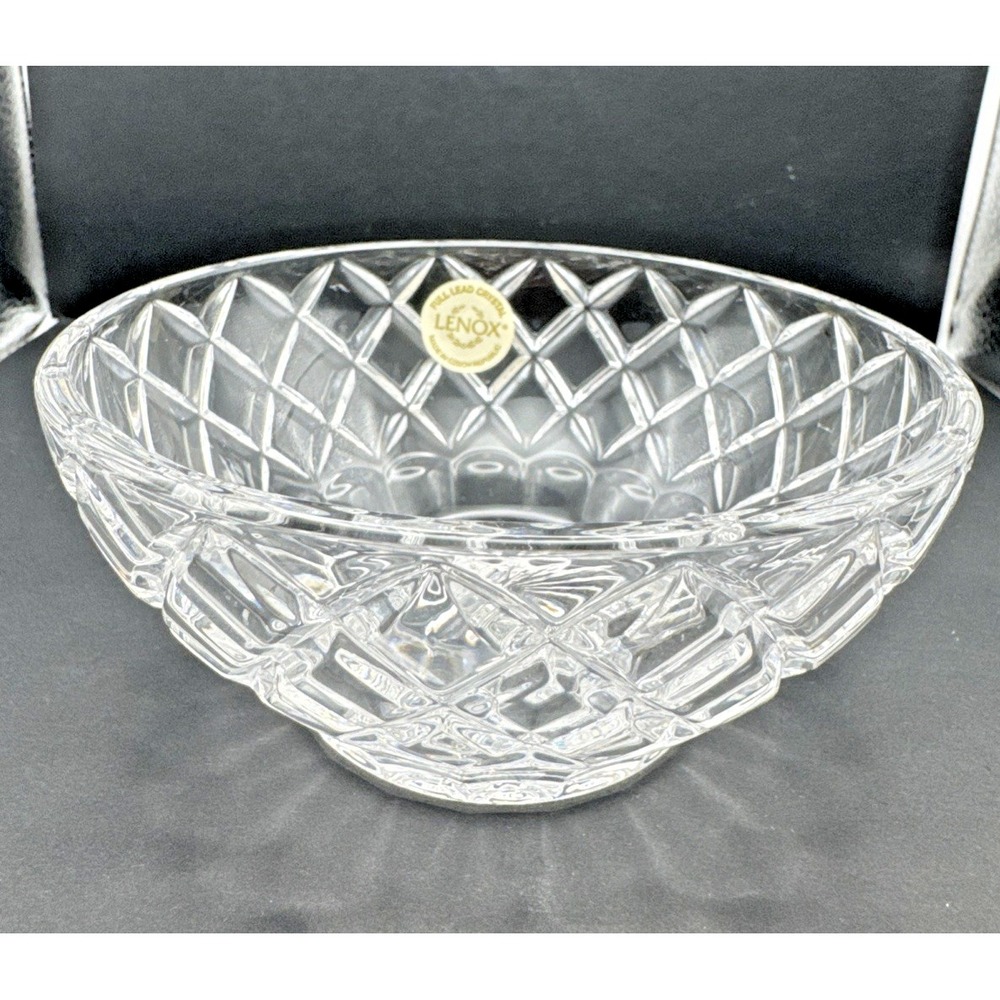 LENOX Fine Lead Crystal Cut‎ Diamond Pattern Small Candy Bowl Trinket 3.5" VTG